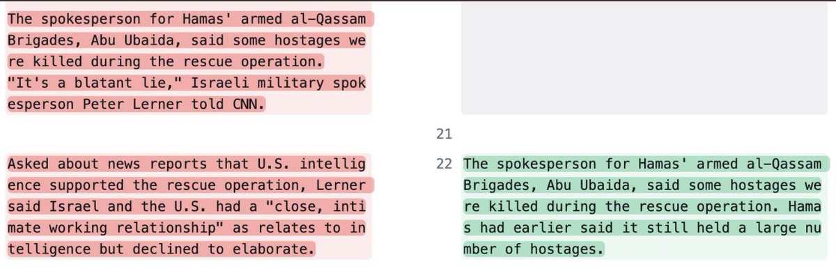 CranmerWrites's tweet image. On the weekend RNZ ran a Reuters story on the rescue of Israeli hostages from Gaza. RNZ changed the headline from “Israel rescues four hostages in Gaza raids that Hamas says kills 210 Palestinians” to “‘Real massacre’ in Gaza as Israel rescues four hostages”.

They did not edit…