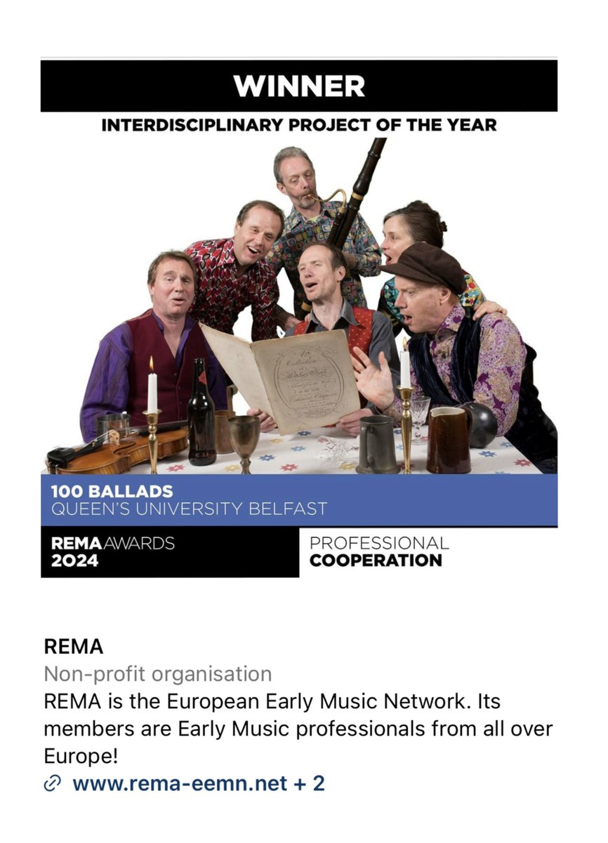 Wow! The 100 Ballads project has won an award from the European Early Music Network for interdisciplinary project of the year. 100ballads.org

Congratulations to Christopher Marsh and Angela McShane, the brains behind the ballads project.