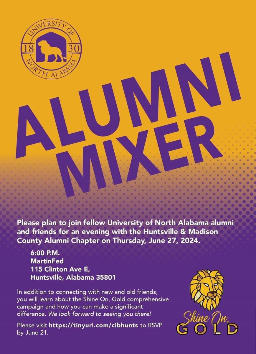 UNA_Alumni's tweet photo. Coming to an #AlumniChapter near you this summer. Meet us in Huntsville, Alabama on June 27. RSVP at https://t.co/1ozbiRyos6. #RoarLions #MeetUsThere ✨ https://t.co/ilCTtxOBuV