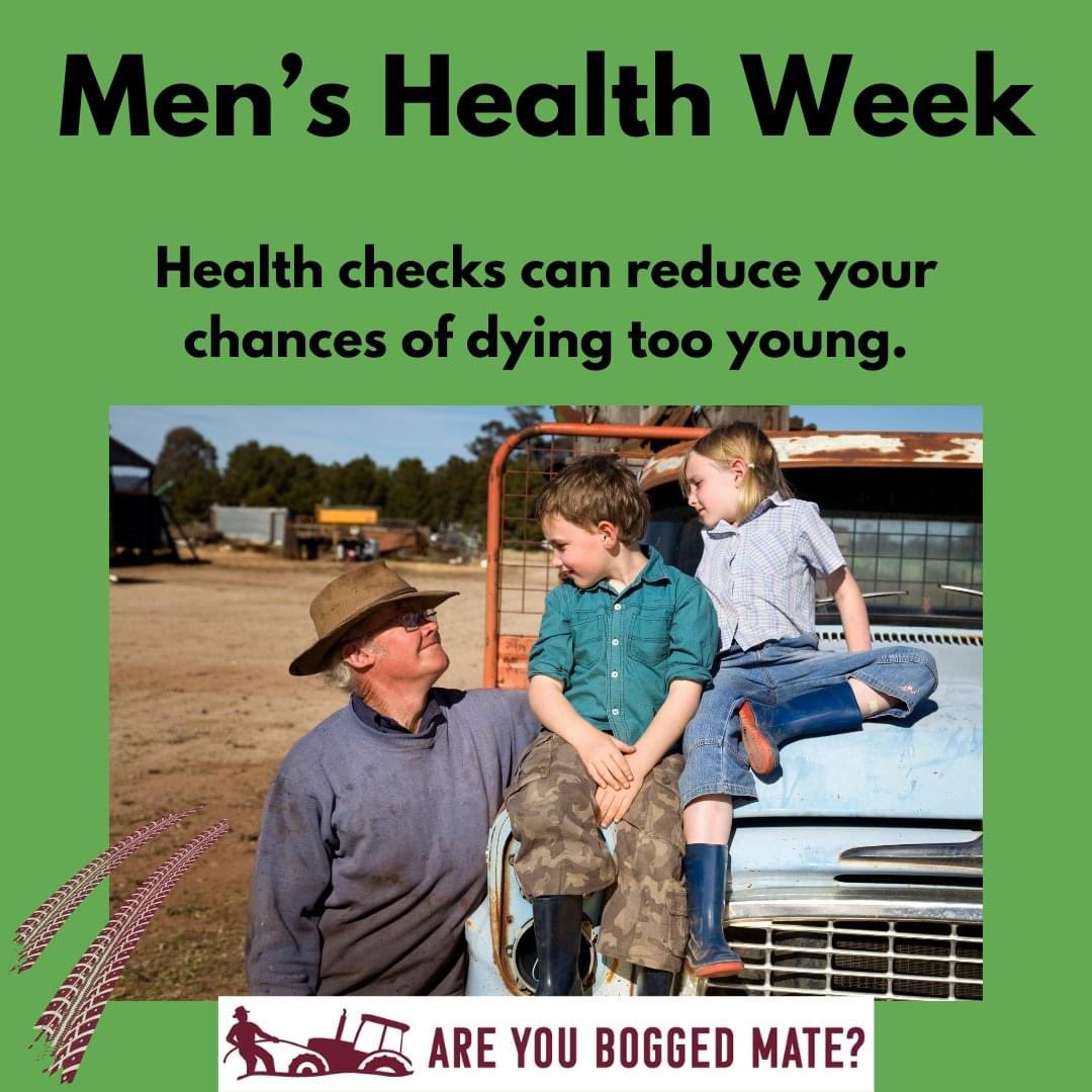 Too many men die too young. 
A health check can increase your lifespan.  
There is so much good stuff ahead of you &amp; we want you to be here for it. 

#areyouboggedmate 
#MensHealthWeek