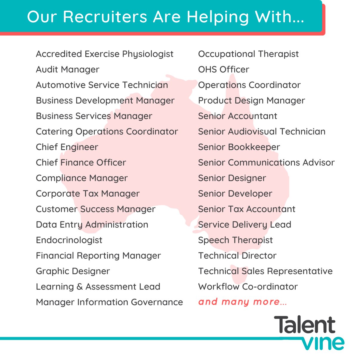 Take a look at some of the recent roles being hired on TalentVine!🔭

Thank you to our recruiters for your exceptional work, and to our employers for recognising the value of working with top-tier recruiters.

🙋Looking to hire a role or two? Post it now!
app.talentvine.com.au/login