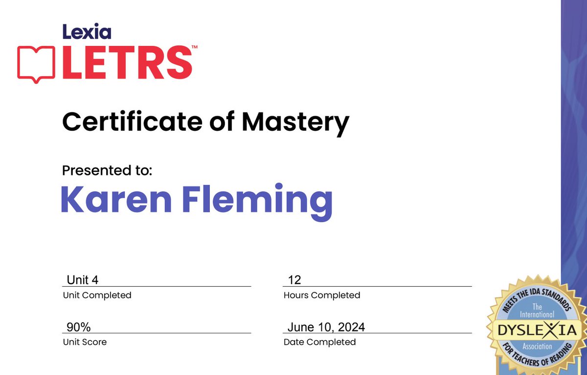 Completed LETRS Units 1-4 <a href="/LexiaLearning/">Lexia</a>. Feeling well-versed in theory and equipped with the fundamentals of reading instruction.