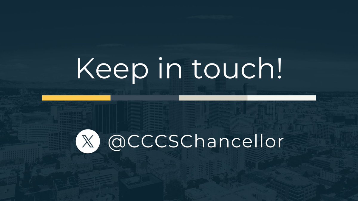 In case you missed it, this account is no longer monitored or updated regularly. To stay connected, please follow me at @CCCSChancellor.

Looking forward to engaging with you there!