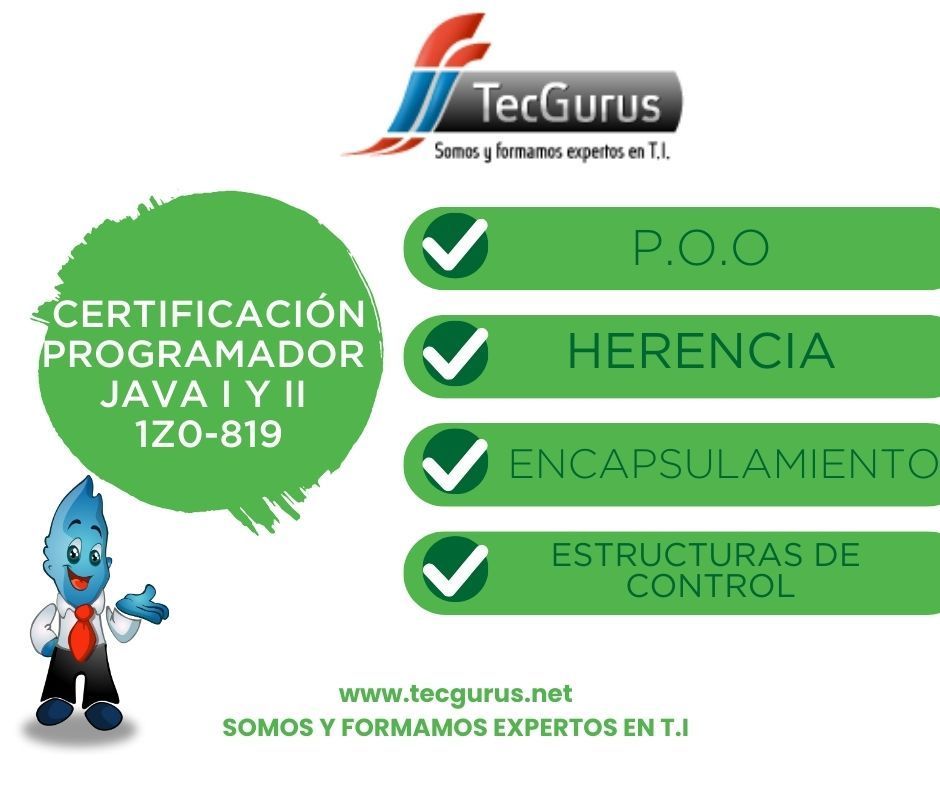 tecgurusnet's tweet image. Certificación
🚀 Programador 
Java I y II 1Z0-819🚀
 😀Completa la preparación y acredita el primer examen con el cual Oracle 🚀certifica tus conocimientos en el lenguaje de programación Java 🔊
buff.ly/3Xail1H
👉tecgurus.net👈 
 #SoyGuru #Certificaciónjava
