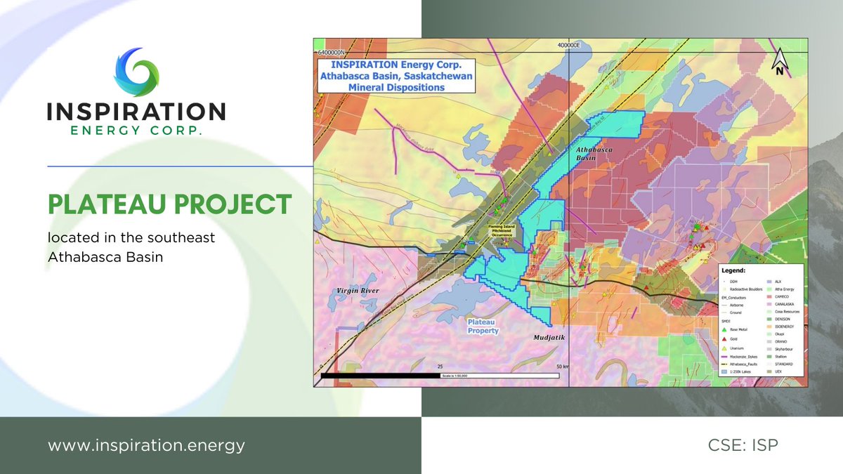Plateau Project! 🌿 Covering 27,252 ha in the Athabasca Basin, this site boasts diverse geology. Discover more about its unique mineral dispositions and geological formations.  inspiration.energy/plateau
#uranium #mining #miner #investor $ISP.CSE $ISP.C 
<a href="/CapitalJemini/">JeminiCapital</a> <a href="/mining/">MINING.COM</a>