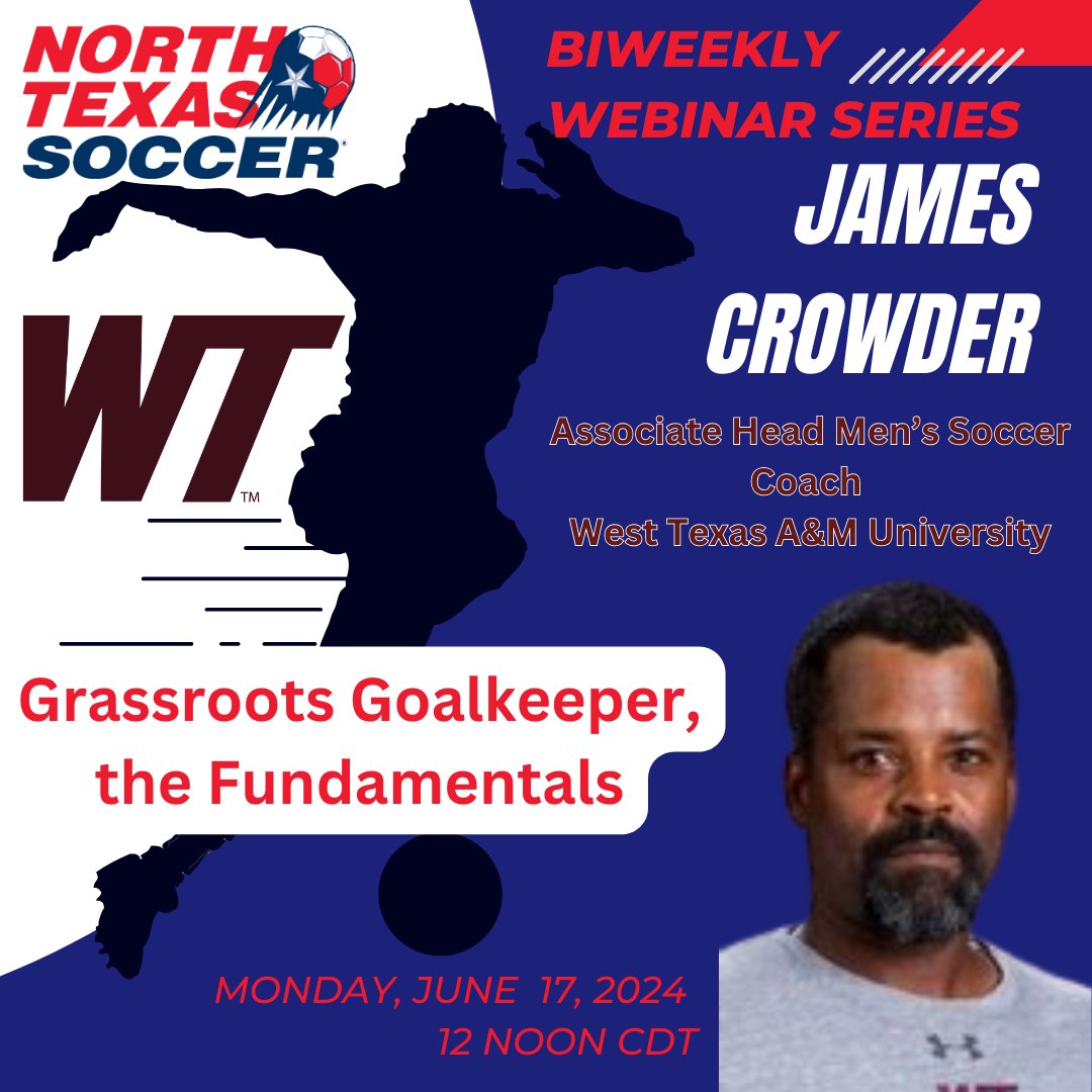 ntxsoccer_'s tweet image. James Crowder will be diving deep into the art of training Grassroots Goalkeepers 
🗓 Date: June 17th
⏰ Time: 12 Noon Central Time
Link: loom.ly/goETLq4
@ussoccer_coach @tascosoccer @LethalSoccer @buffssoccer @WTBuffNation