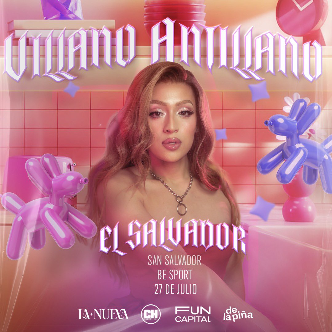 pride_sv's tweet photo. Villano Antillano por primera vez en El Salvador 🇸🇻💜💖

🩷🩷 RIDE OR DIE 🩷🩷 1 hora de barra libre, drag show, pasarela vogue, premio al mejor outfit ⚡️

Early bird $55.00*
General $65.00

Hasta agotar existencias*

https://t.co/URjJoY4wBT https://t.co/ZCc57XN00p