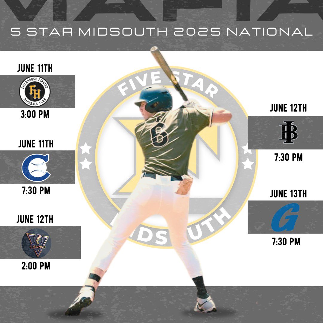 5 Star MidSouth (@5starmidsouth) on Twitter photo 📋 Midwest Prospect League 📋
Schedule for this week for our <a href="/Midsouth2026/">5 Star Midsouth 2026</a> & <a href="/5starmidsouth25/">5 Star Midsouth 2025</a> teams 🔥
Excited to get going with our #MidsouthMafia teams! 📋 Midwest Prospect League 📋
Schedule for this week for our <a href="/Midsouth2026/">5 Star Midsouth 2026</a> & <a href="/5starmidsouth25/">5 Star Midsouth 2025</a> teams 🔥
Excited to get going with our #MidsouthMafia teams!