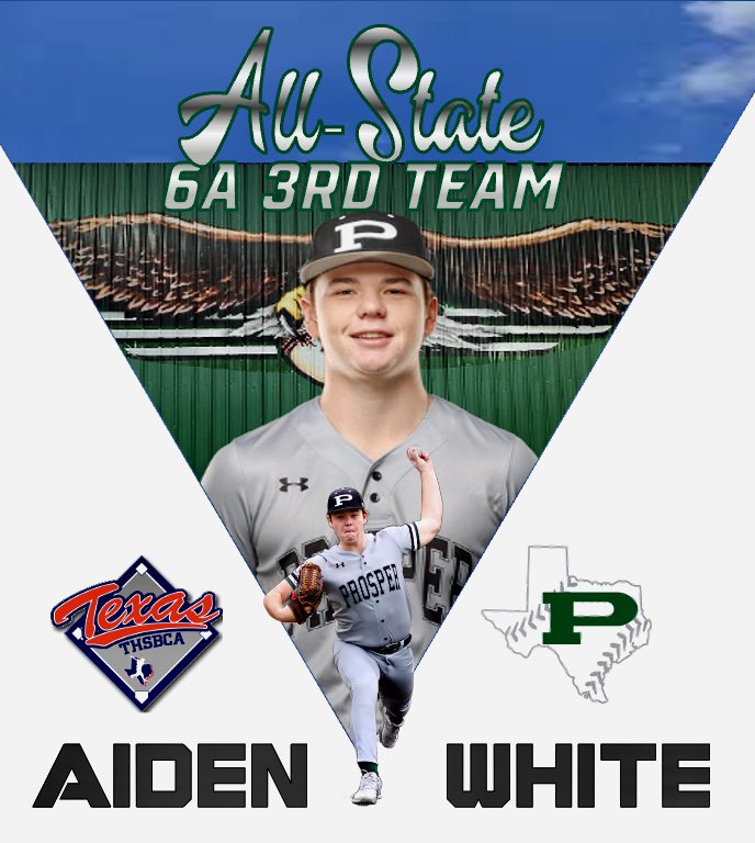 ThePHSBaseball's tweet image. Congratulations to Aiden White for making the 6A 3rd Team All-State list as a pitcher by the Texas High School Baseball Coaches Association. This honor places Aiden among the most uncommon and elite players in the entire state of Texas. Well deserved.
 
#Details212
#UncommonMen