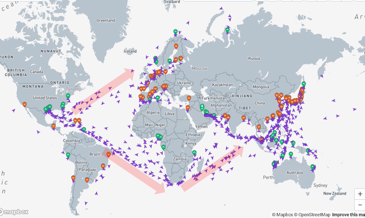 Look at this amazing picture form Kpler:
These are #LNG Carriers: 
- No LNg carriers in teh Red Sea
- US LNG trade around Africa
- Remember that teh US is the largest LNG exporter in teh world.