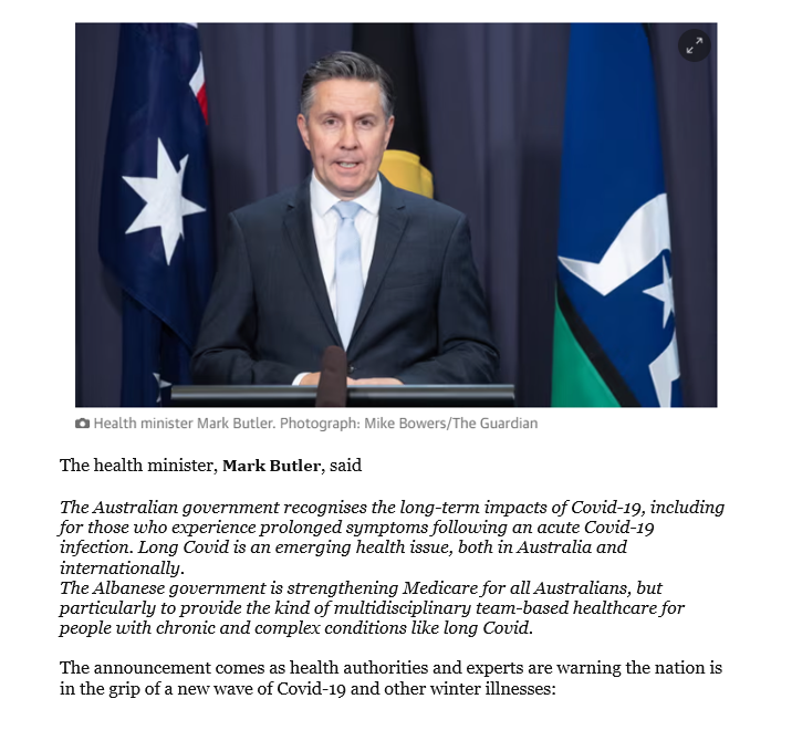 Government announces almost $15m in research for long COVID. By Natasha May

#LongCOVID #Australia <a href="/Mark_Butler_MP/">Mark Butler MP</a> #auspol 

Source: theguardian.com/australia-news…