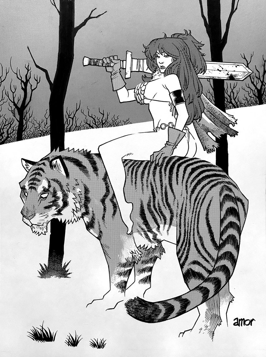 RED SONJA

This  was a fun Mystery Sketch Commission I did back in May. I'm especially  proud of how the background screentone turned out, separating the  darkening sky and winter scenery. Red is fun to draw, 10/10 would do  again.

For commissions, reach out to <a href="/nextcomicart/">Next Comic Art</a>