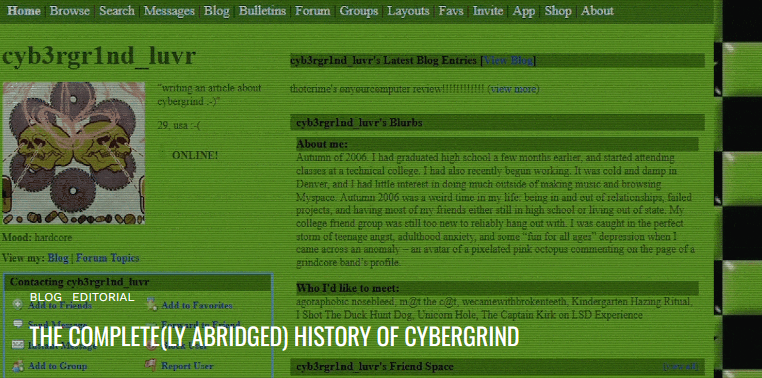 LeftOfTheDialPC's tweet image. "I sit here, fully entrenched in the genre’s history as one of the cybergrind elders. Now, I’m ready to write about the history of a genre that, in many ways, changed the entire course of my life."

read @cybergrindmicr1's complete(ly abridged) history of cybergrind 🔗⬇️