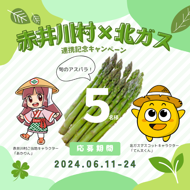 kitagasjp's tweet photo. ／ 6/24(月)まで‼️
5名様に旬のアスパラ当たる🎁
#赤井川村ｘ北ガス連携記念CP
＼

「日本で最も美しい村」連合に加盟しており
魅力たっぷりの赤井川村☺️

北ガスとの連携協定締結を記念し
#キャンペーン を開催します✨

①@kitagasjpをフォロー
②この投稿をリポスト
③DMで当選連絡 https://t.co/TL0YCnnKpx