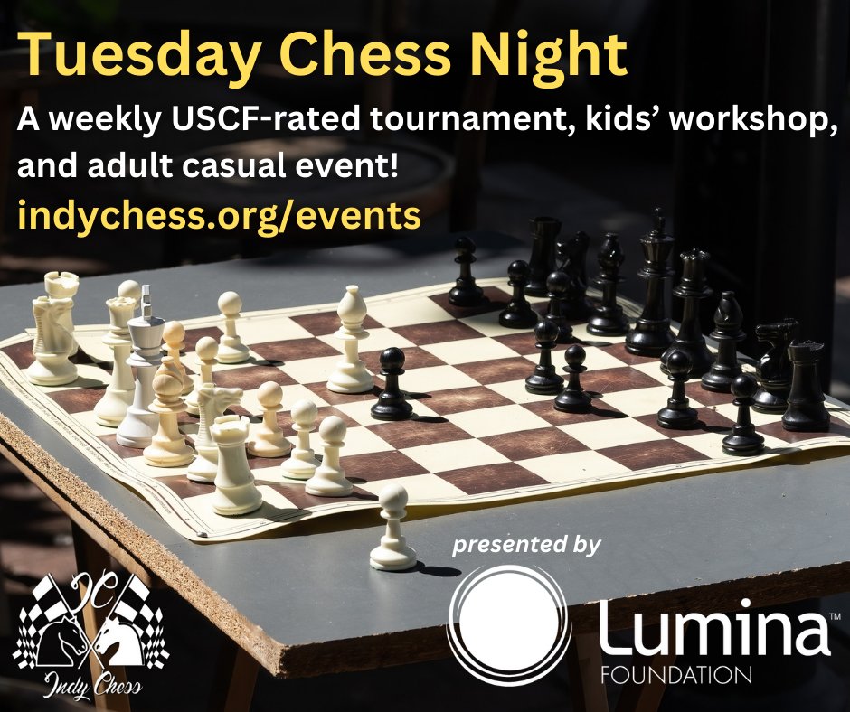 Tuesday Weekly returns tomorrow, and it's looking like a strong turnout!  Pre-reg at indychess.org/events, and see the May-June point standings to win the $300+ Staunton board+pieces at tinyurl.com/competitionsta…
