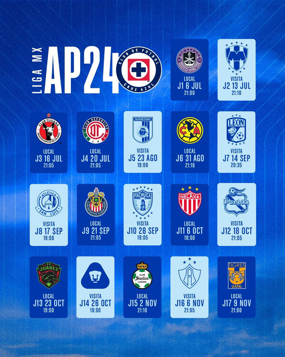 MundoCAZ's tweet photo. APARTEN FECHAS👀

Este es el calendario 📅  para este Apertura 2024

Se inicia una nueva ilusión, por la 🔟🌟🏆

Recordemos que se detiene la Liga MX por Leagues Cup después de la J4

VAMOS AZULES 💙🚂

#NuevoMundoAzul #CruzAzul #AzulDePorVida https://t.co/4akLeGagCr
