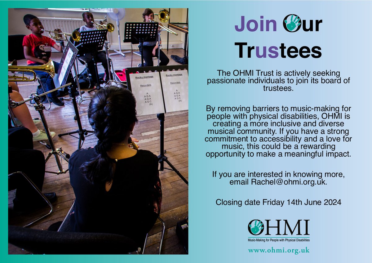 If you haven't already heard, there is an opportunity to join the wonderful team of Trustees that currently oversee the work of OHMI.    The closing date is very soon though - this coming Friday, so don't miss out!  

Further details are at ohmi.org.uk/blog/want-to-j…