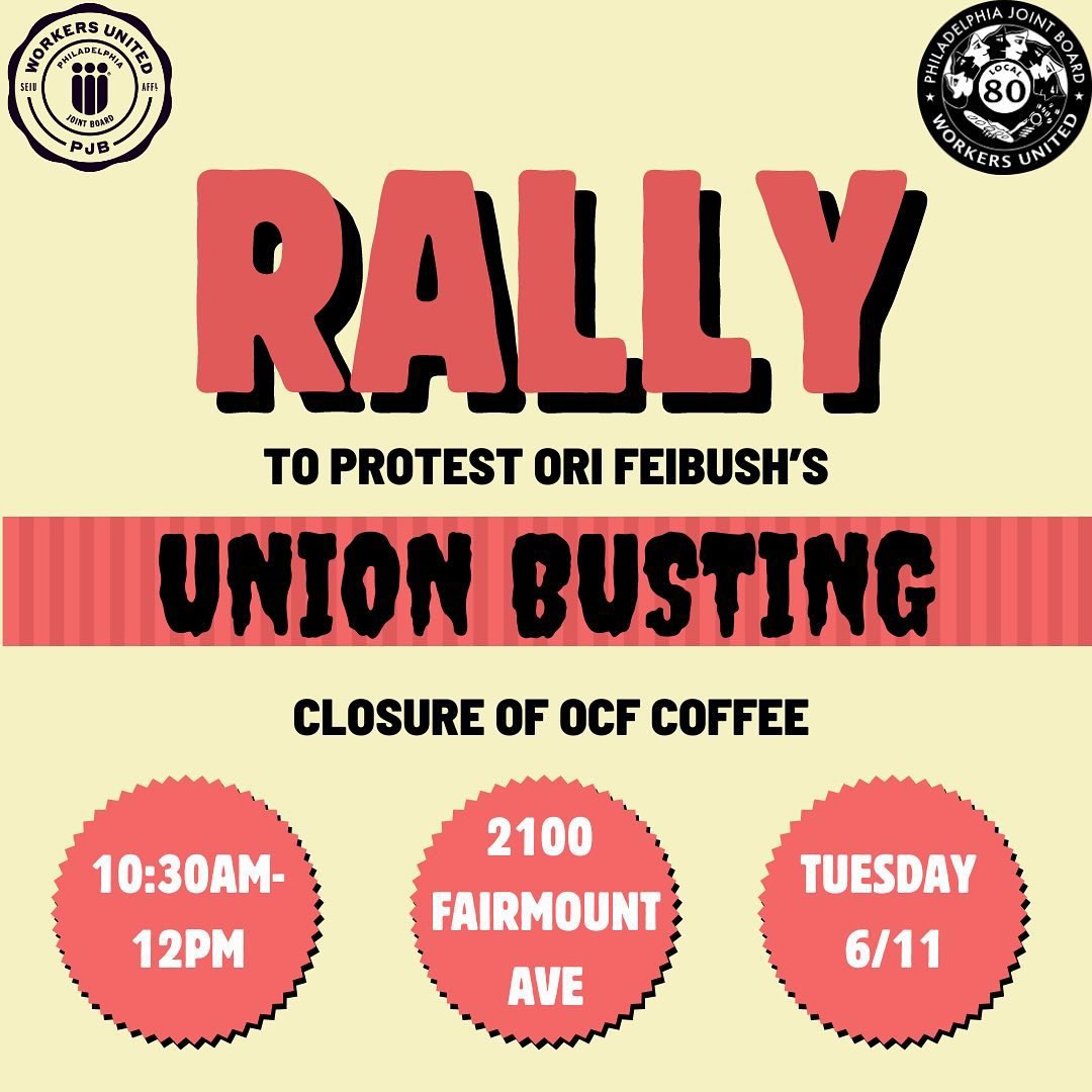 PJBWU's tweet image. BREAKING: 34+ UNIONIZING WORKERS LAID OFF 1 WEEK AFTER ANNOUNCEMENT TO UNIONIZE. ITS TIME FOR PHILLY TO SHOW ORI FEIBUSH WHO RUNS THIS TOWN - WORKERS! 

BE @ 2100 FAIRMOUNT tomorrow 10:30AM JOIN WORKERS IN PROTEST OF THE CLOSURE!

union statement ⬇️ 🧵 

#local80 #workersunited
