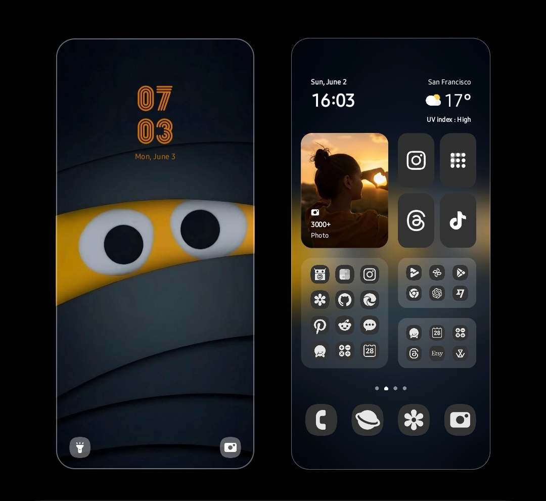 folderwidget's tweet photo. Super-sized folders and icons with themed icon on Samsung Gallaxy S23 homescreen setup📱

#homescreen https://t.co/RnDIknPQ9N
