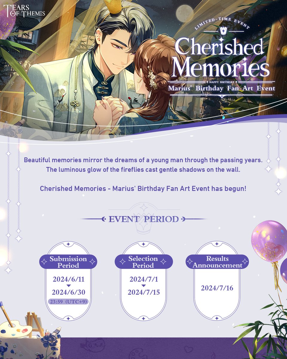 TearsofThemisEN's tweet photo. Marius' Birthday Fan Art Event

🎁Follow &amp; Repost
🎁Marius Merch Box
The giveaway ends on June 16

Join the Fan Art Event:
①Publish your work with #TearsOfThemis #HBDMarius #FanArt &amp; submit your info here: https://t.co/neMdNcopRq
OR
②Submit on HoYoLAB: https://t.co/LzNMNaD7HG https://t.co/rmdvdPiBQH