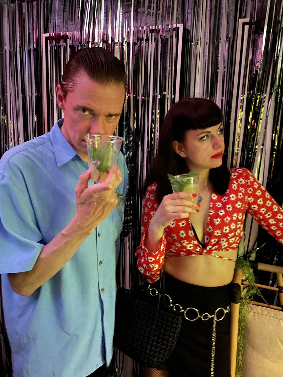 theatomicgrog's tweet photo. You never know who you’ll run into in a bungalow party at The Hukilau. Guitaracula and Zombierella of Messer Chups enjoy the Jungle Voyage on Friday night. #hukilau #thehukilau #hukilau2024 #tikievent #tikievents #tiki #floridatiki #tikidrinks #tikicocktails #messerchups l https://t.co/BsKOlGO7kB