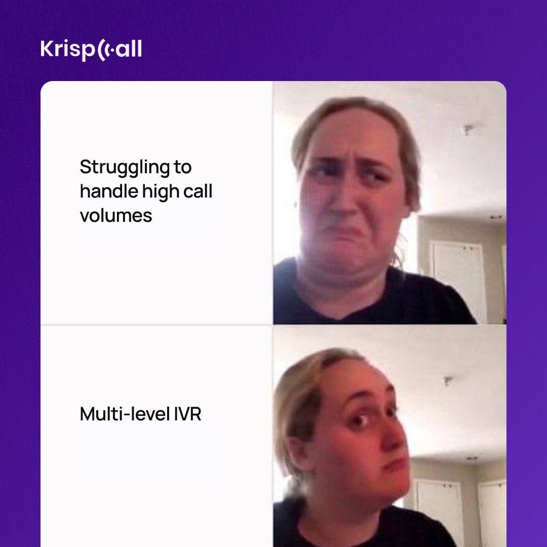 Krispcall's tweet image. Overwhelmed by calls? Multi-level IVR can make it easier! 😎📞
.
.
.
.

#meme #memeoftheday #CallCenterSolutions #IVRSystem #CustomerService
