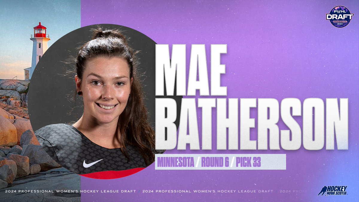 Hockey Nova Scotia (@hockeyns) on Twitter photo BATHERSON IS OFF THE BOARD β
Big congratulations go out to New Minas' Mae Batherson who is the first Nova Scotian to hear her name called at the 2024 PWHL Draft. π£
Batherson was drafted 33rd overall by the PWHL champion <a href="/PWHL_Minnesota/">x - Minnesota Frost</a>. π
Good luck, Mae! π π π BATHERSON IS OFF THE BOARD β
Big congratulations go out to New Minas' Mae Batherson who is the first Nova Scotian to hear her name called at the 2024 PWHL Draft. π£
Batherson was drafted 33rd overall by the PWHL champion <a href="/PWHL_Minnesota/">x - Minnesota Frost</a>. π
Good luck, Mae! π π π
