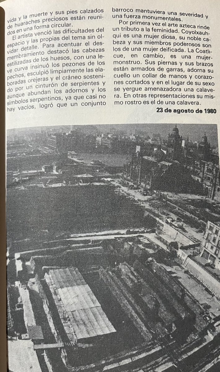 vrivera_9's tweet image. Crónica de #FernandoBenítez publicada por el #Unomásuno en 1980 donde se relata, en retrospectiva, el momento en el que se encontró en las entrañas de la Ciudad de México, por parte de trabajadores de Luz y Fuerza del Centro, la pieza mexica de la #Coyolxauhqui en 1978.