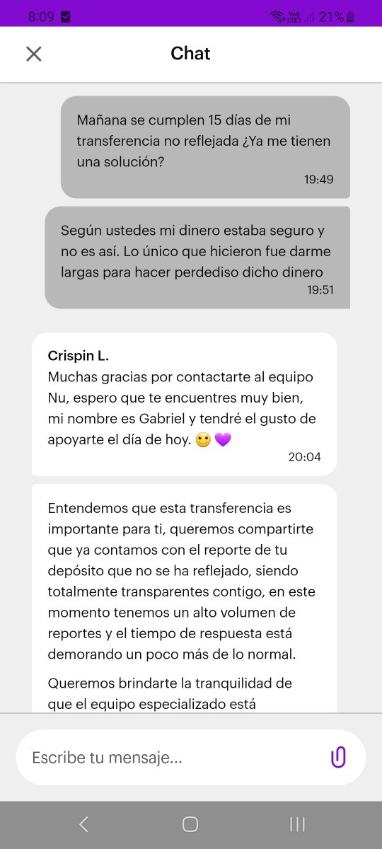 LuceelyVera's tweet photo. Mañana se cumplen 15 días de que @nubank me robo dinero, ya que me hicieron una transferencia y jamas se vio reflejada en mi cuenta, solo se lamentan por lo sucedido @CondusefMX 
Necesito soluciones, no lamentos 

#robonubank #nubank #estafa https://t.co/NVR5jmGFhg