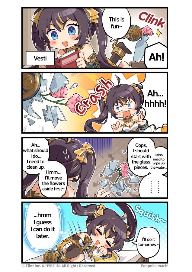 knightsofveda's tweet photo. Why do something today, when it can so easily be done tomorrow?

Introducing Vesti, the master of procrastination! Will she be able to clean up the broken vase soon?

Thanks to ponpokomathi (@PNPKkun) for the comic!

#ASTRA #KnightsofVeda #Vesti https://t.co/dUzFLROIQn