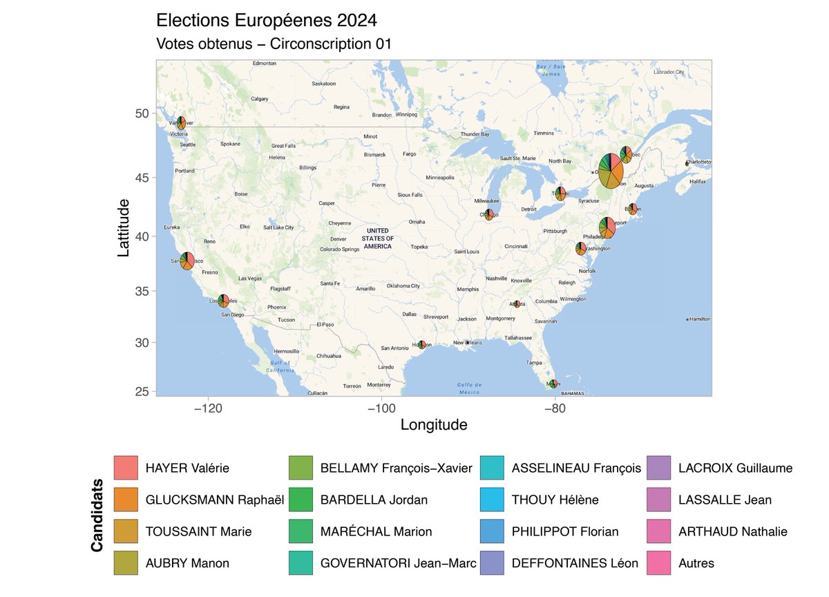 JARamat (@julienamat1) on Twitter photo I wanted to refresh my maps plotting skill, so I delved into the latest French European election results, focusing on District 01 data (thanks <a href="/franceinnyc/">Consulate of France in New York</a> ). Surprising to see more registrations in Montreal than NYC and a clear North/South turnout disparity. I wanted to refresh my maps plotting skill, so I delved into the latest French European election results, focusing on District 01 data (thanks <a href="/franceinnyc/">Consulate of France in New York</a> ). Surprising to see more registrations in Montreal than NYC and a clear North/South turnout disparity.