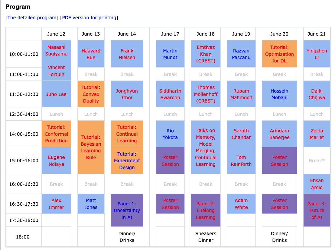 The <a href="/BayesDuality/">The Bayes Duality Project</a> workshop starts tomorrow. 

Full schedule (1 page) bayesduality.github.io/bdw24pictures/…

(webpage version with detailed abstract etc.) bayesduality.github.io/talks_2024.html

Register at the link in the tweet below to join!