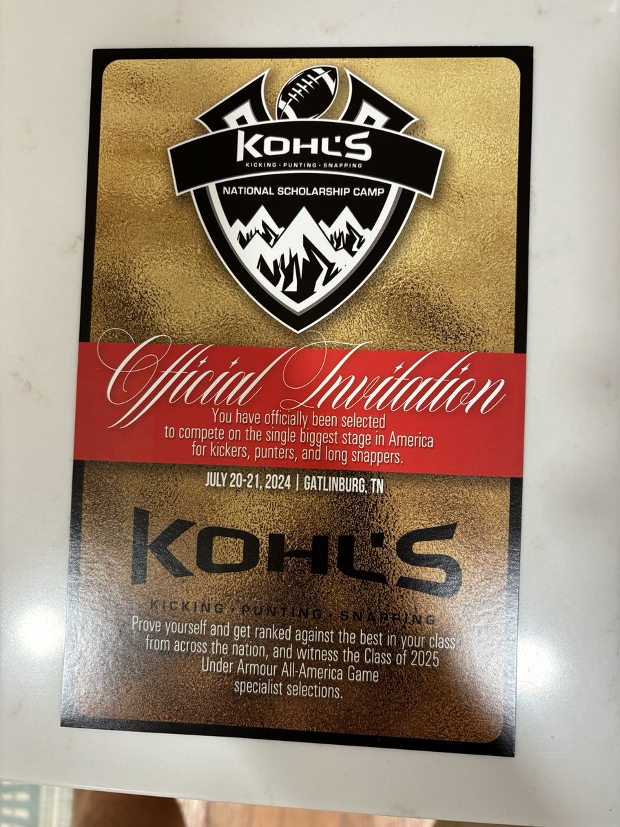 BrockFranklin07's tweet photo. Excited to receive my official invitation to the Kohls National Scholarship Camp in Tennessee. Looking forward to competing against the best in the nation! @GregPort17 @Coach_Dean89 @KohlsKicking @josef_lorenz @ldhsRaiderFB @CoachGiugliano https://t.co/VFprbGDYr3