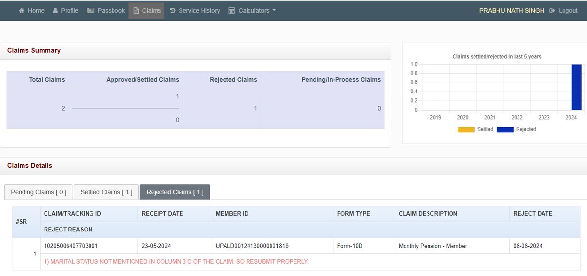 anoopsingh007's tweet photo. I want to state that my father's profile in epfo login is already completed including marital status.
But when I fill form 10D nowhere marital status column is there.
After submitting the form 10D marital status is blank(technical glitch) due to which claim is rejected.
Please update his marital status.
Details are as follows
Name : Prabhu Nath Singh
UAN Number : 102050064077
SCHEME CERTIFICATE NUMBER: UP ALD 00000151

Please update his marital status or remove this technical glitch so that I can fill form 10D.