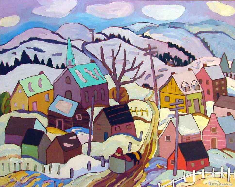 AnannyArtShow's tweet photo. Winter Village original painting by Terry Ananny, 24 x 30 in. @EclipseArt @DeerhurstResort #Canadianart #Torontoartists #art #acrylic https://t.co/SZA6m3u7EN