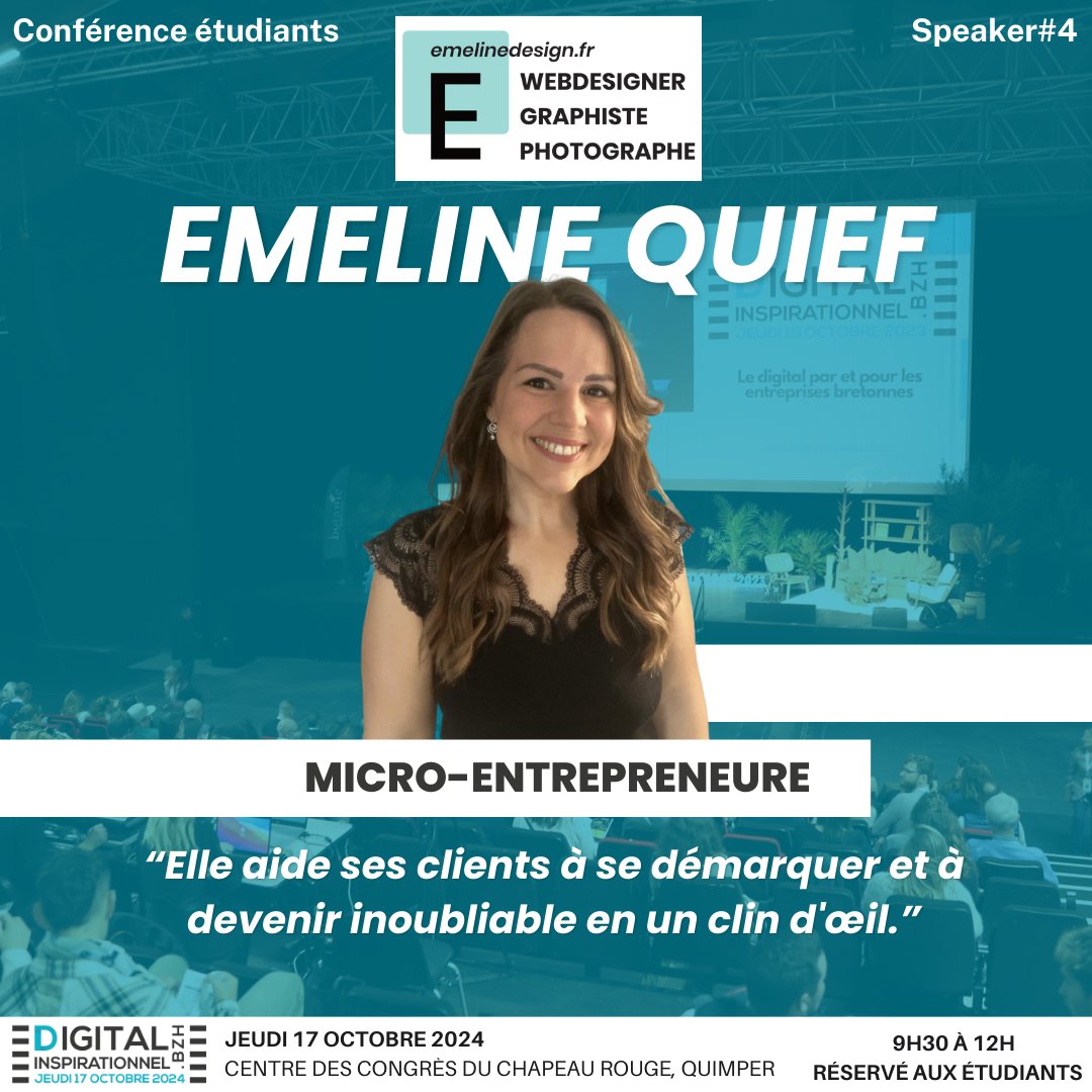 📚 Annonce du quatrième speaker étudiant pour notre événement : EMELINE QUIEF (4/10)

Nous sommes ravis d'annoncer notre quatrième speaker pour la conférence étudiants de notre prochaine édition du Digital Inspirationnel : Emeline QUIEF, fondatrice de Emeline Design !