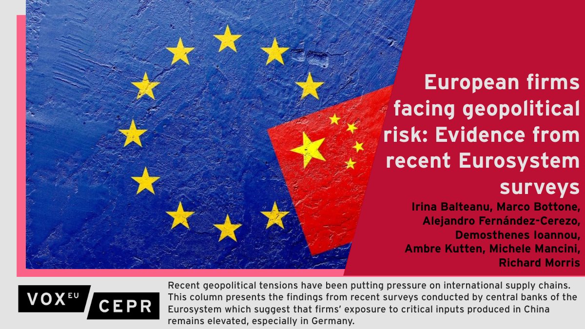 Firms’ exposure to critical inputs produced in #China remains elevated, especially in #Germany.
I Balteanu &amp; A Fernández-Cerezo <a href="/BancoDeEspana/">Banco de España</a>, M Bottone &amp; <a href="/mikmanc/">Michele Mancini</a> <a href="/bancaditalia/">Banca d'Italia</a> <a href="/UfficioStampaBI/">Ufficio Stampa della Banca d'Italia</a>, D Ioannou &amp; R Morris <a href="/ecb/">European Central Bank</a>, A Kutten <a href="/bundesbank/">Deutsche Bundesbank</a>
ow.ly/hqKW50ROqzZ