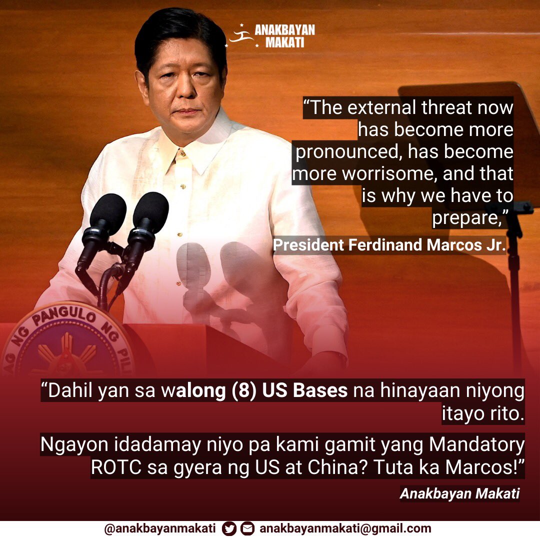 MARCOS, TUTA NG IMPERYALISTANG US!

Wag mo kami idamay sa giyera ng amo mo, Marcos. Sumama at lumahok sa pagkilos bukas para sa Araw ng Kalayaan!

#ArawNgKalayaan2024