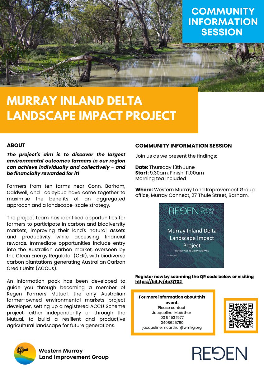 #communityinformationsession #murrayinlanddelta #ACCU #carboncredits 
Register now by scanning the QR code below or visiting bit.ly/4a3jT02