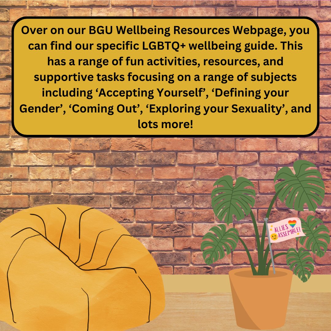 As part of Pride Month we'd like to highlight our resources on how to support your mental wellbeing if you are LGBTQ+

Find our specific LGBTQ+ wellbeing guide over on our wellbeing resources webpage: bgu.ac.uk/wellbeing-reso…