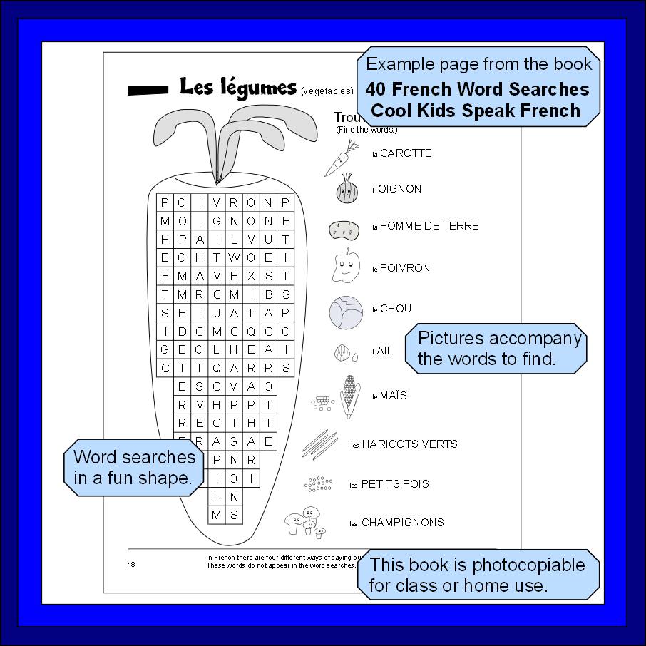 My book 40 French Word Searches Cool Kids Speak French is photocopiable for class or home use.  The amazon link is amazon.co.uk/French-Word-Se… RRP £6.99. Ideal for a fun end of term activity / Ages 7-11  #learnFrench #FrenchForKids #teachFrench #FrenchTeacher #mfltwitterati #mflchat