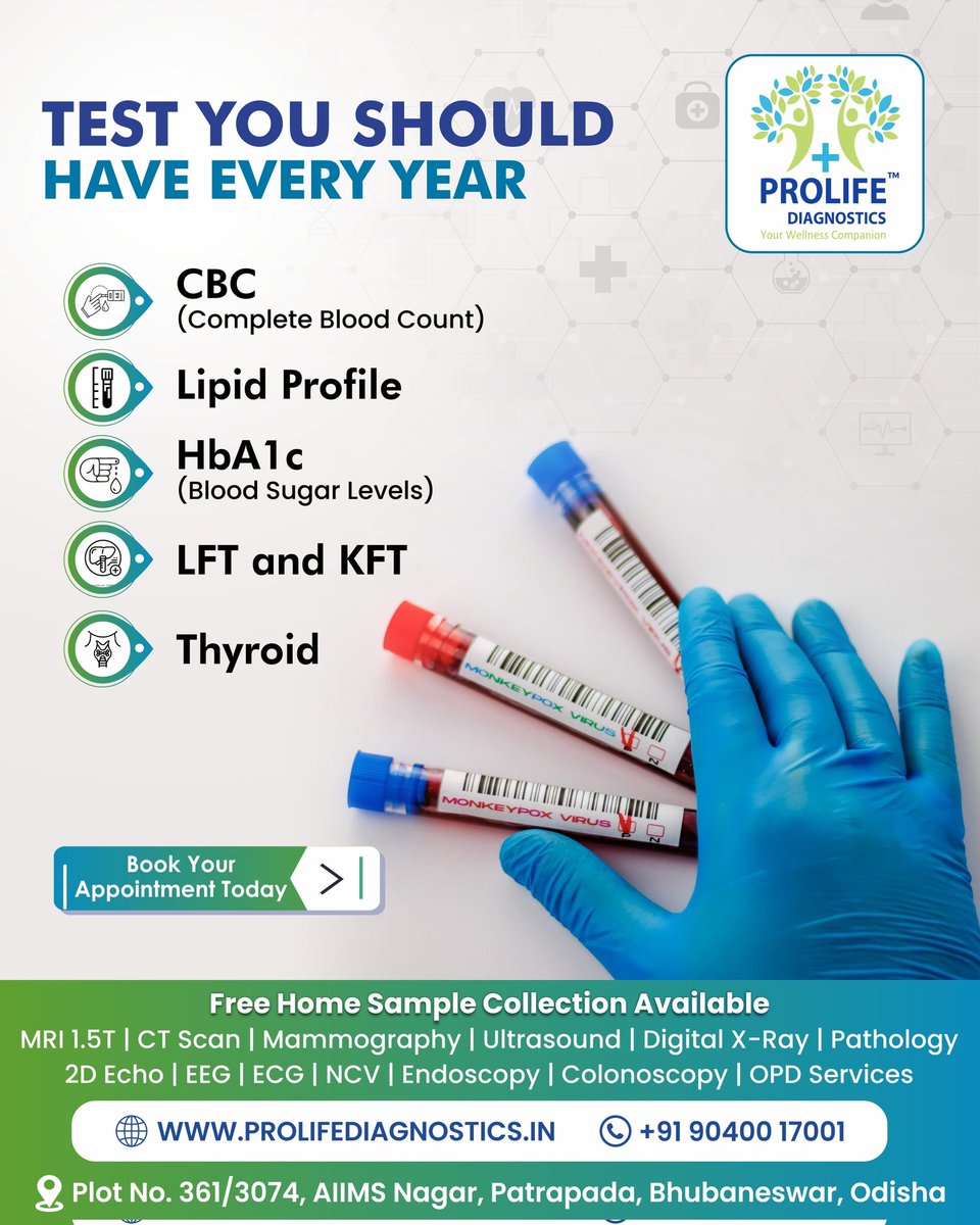 ProlifeBBSR's tweet image. Your health is your wealth! Make sure you're in top shape by getting these essential tests once a year

#HealthCheckup #CBCtest #LipidProfile #LiverFunctionTest #KidneyFunctionTest #HbA1c