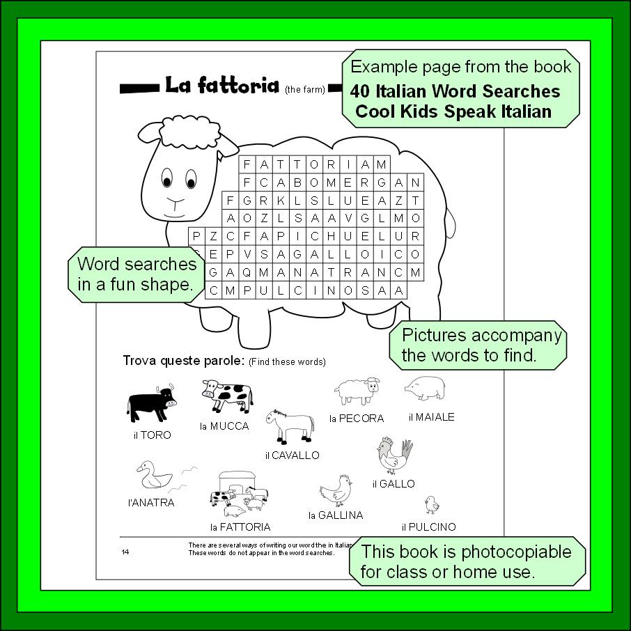FunItalian_kids's tweet photo. My book 40 Italian Word Searches Cool Kids Speak Italian is photocopiable for class or home use. The amazon link is https://t.co/YNdf6E9cg1 RRP £6.99.  Ideal for a fun end of term activity / ages 7-11 #learnItalian #italianforkids #teachItalian #ItalianTeacher #italianforchildren https://t.co/Z8C5VM5Mtz