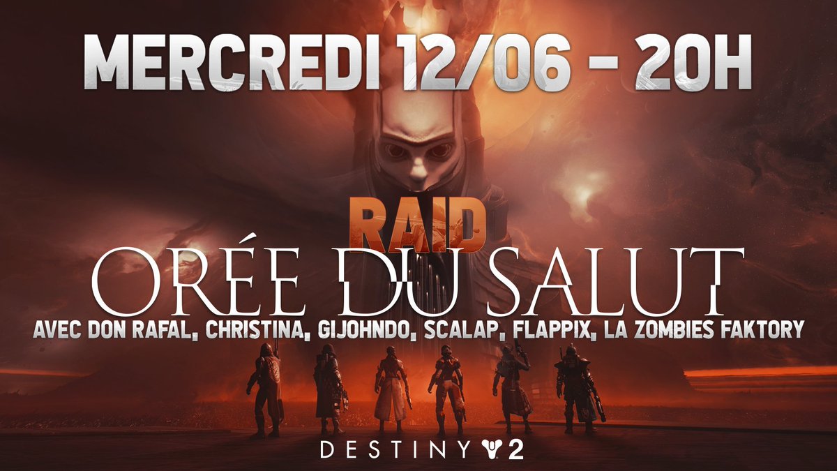 Scalap77's tweet image. Hey !
En ce jour de rizette #Destiny2 💠 
Je vous informe qu'une équipe spéciale/spatiale se monte pour un raid Orée du Salut. 

🗓️Mercredi 20H - Soirée Live #Sponsored par @Bungie_FR  w/ @Cricri0528 @GIjohnDo @ZombiesFaktory @MrFlapix57_YT @RafaelAlPatino 

#BungieCreator