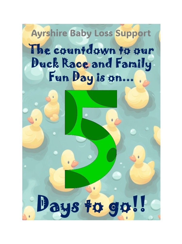 🦆🦆 Another day, ticked away 🦆🦆

That's 5 days to go! 

#ABLS #AyrshireBabyLossSupport #Duckrace #Familyfunday2024