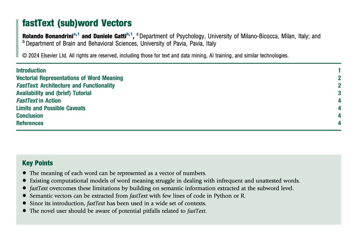 New chapter with Daniele Gatti reviewing FastText (sub)word vectors!
Soon to appear in the International Encyclopedia of Language and Linguistics.
doi.org/10.1016/B978-0…
