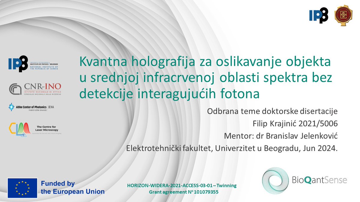 BioQSense's tweet photo. Filip Krajinić, the BioQantSense team member, successfully defended his project-related doctoral dissertation preparatory paper 👏 

#twinning #HorizonEU #EUfunds #OpenScience #research #guantumholography #photonics #quantumoptics #quantumimaging #Belgrade #Serbia @REA_research https://t.co/gJYP6qv1LE