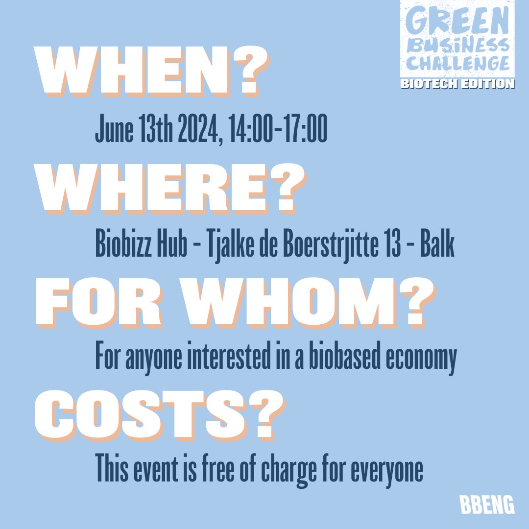 🌿 Join us at the Biobased Event on June 13th in Balk! Network with industry pros, hear a keynote from Jaap Vogelaar (Paques), and enjoy pitches from international students. Limited spots available! Register now: thegreenbusinesschallenge.nl/edition/biobas… #Biobased #Networking #Innovation