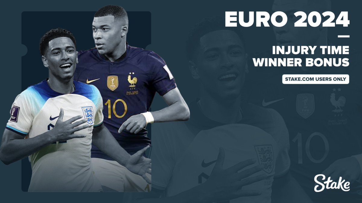 Stake's tweet photo. Double the excitement of late goals at #EURO2024 with our Injury Time Winner Bonus promo! 🤩

If your team, backed in the 1x2 market, scores a match-winning goal in 2nd-half injury time, receive double winnings up to $100! 🤑

⏱️: https://t.co/3uGLzdTA1u https://t.co/LUlV703Nhl