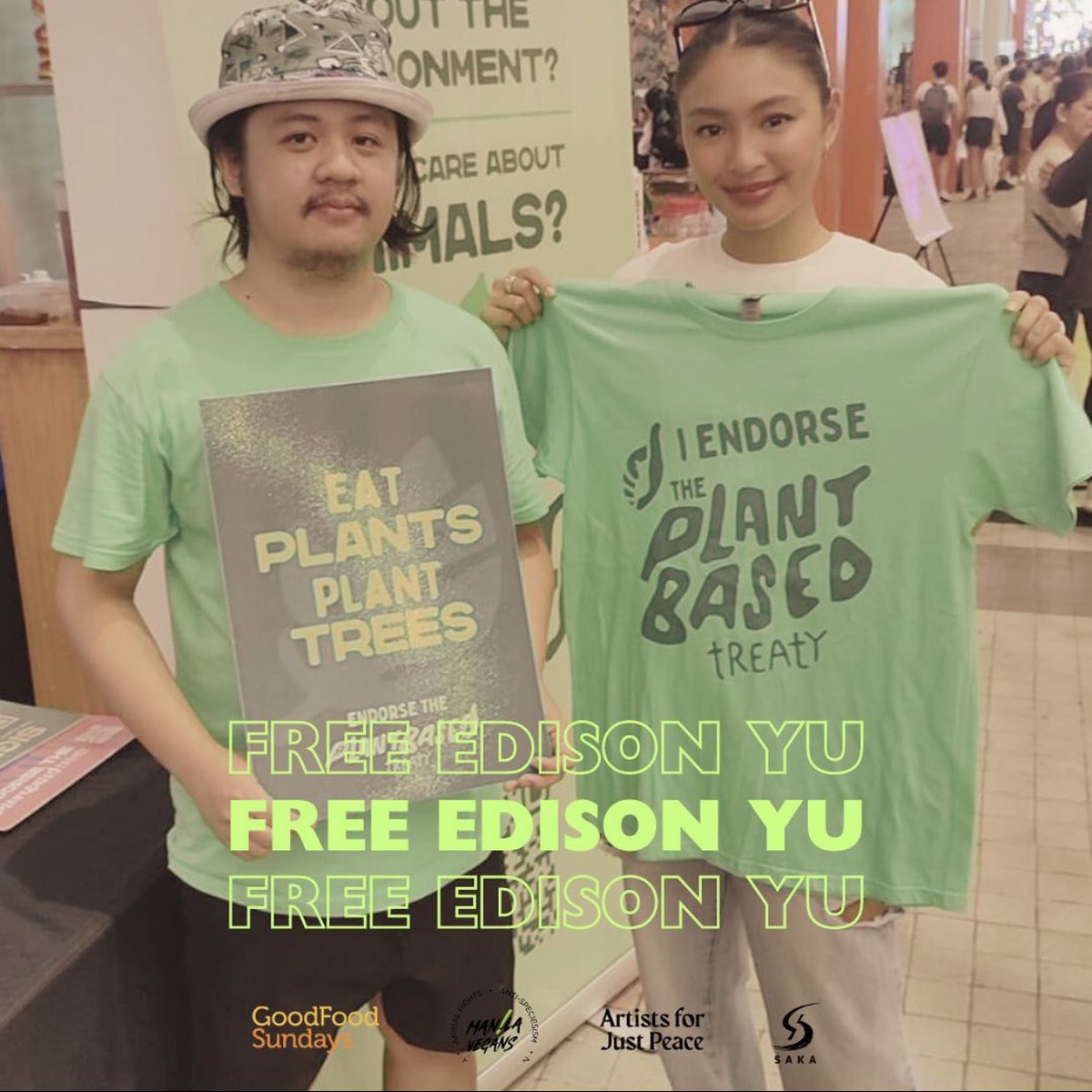 aunomayo's tweet photo. Our friend Edison Yu, photographed with fellow vegan Nadine Lustre.

#FreeEdisonYu https://t.co/UgMBMOHFHc
